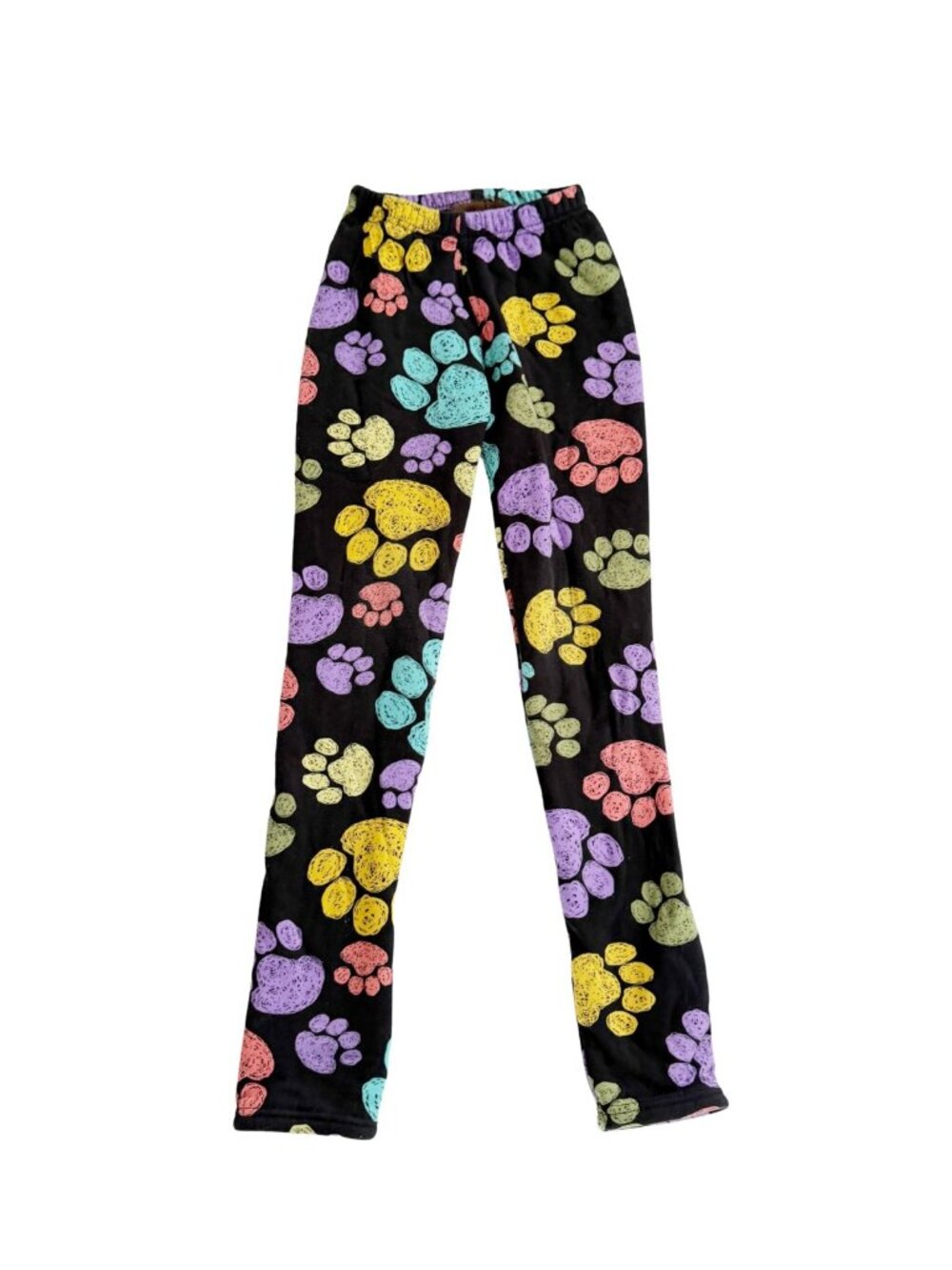 Just Cozy Colorful Paw Print Fleece Lined Leggings XS